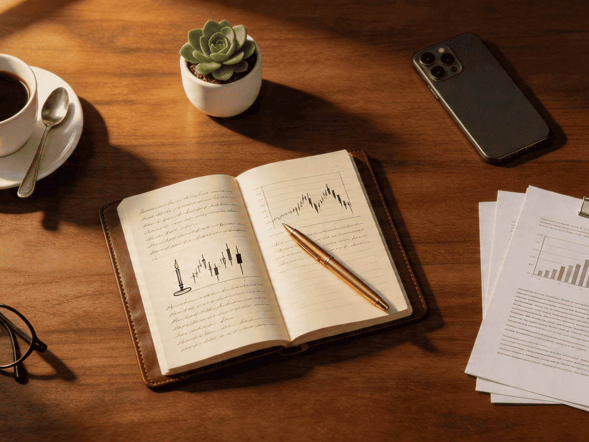 AI Trading Bot Review editorial workspace with notebook and research documents