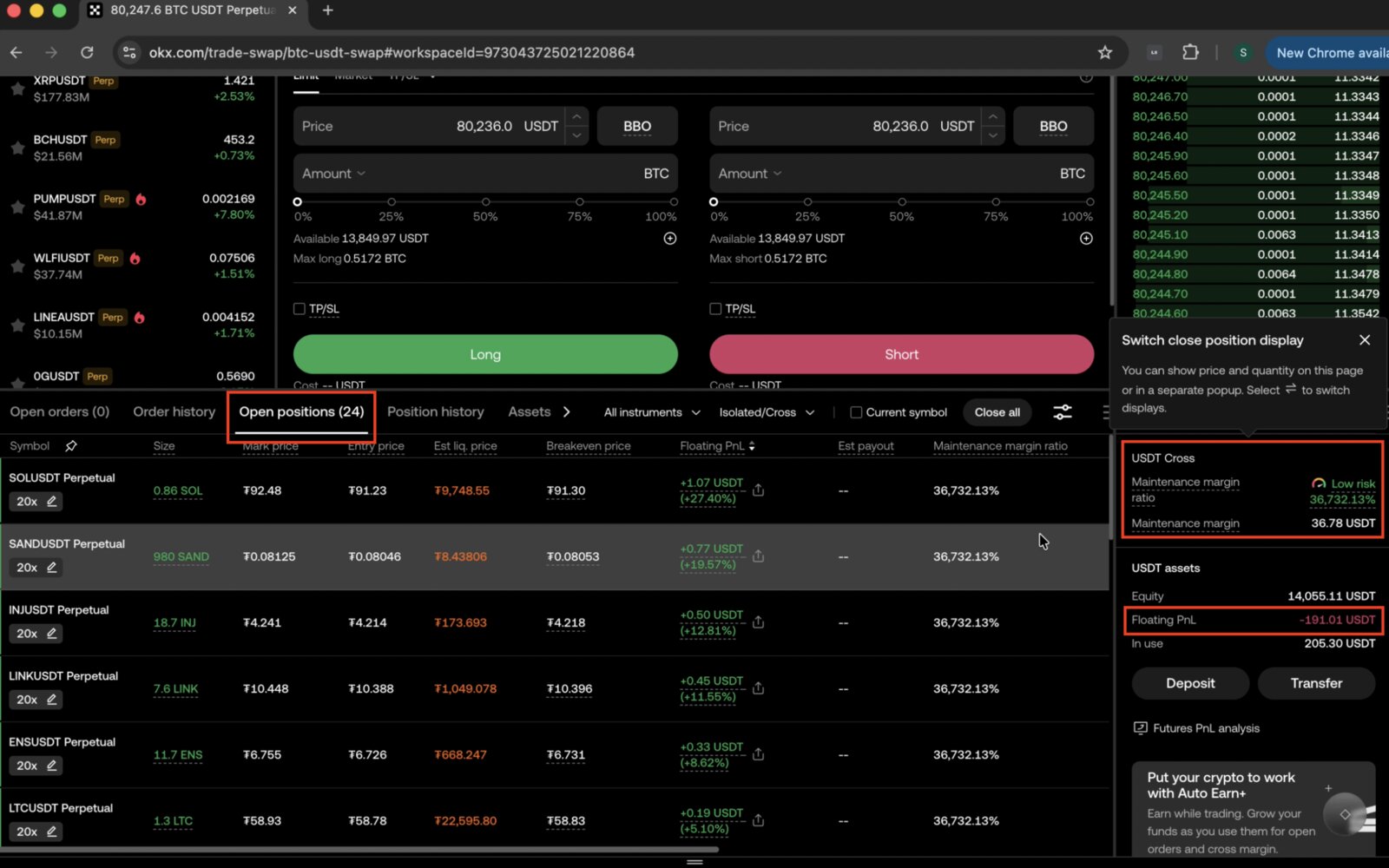 Cici's OKX open positions managed automatically by AI trading bot