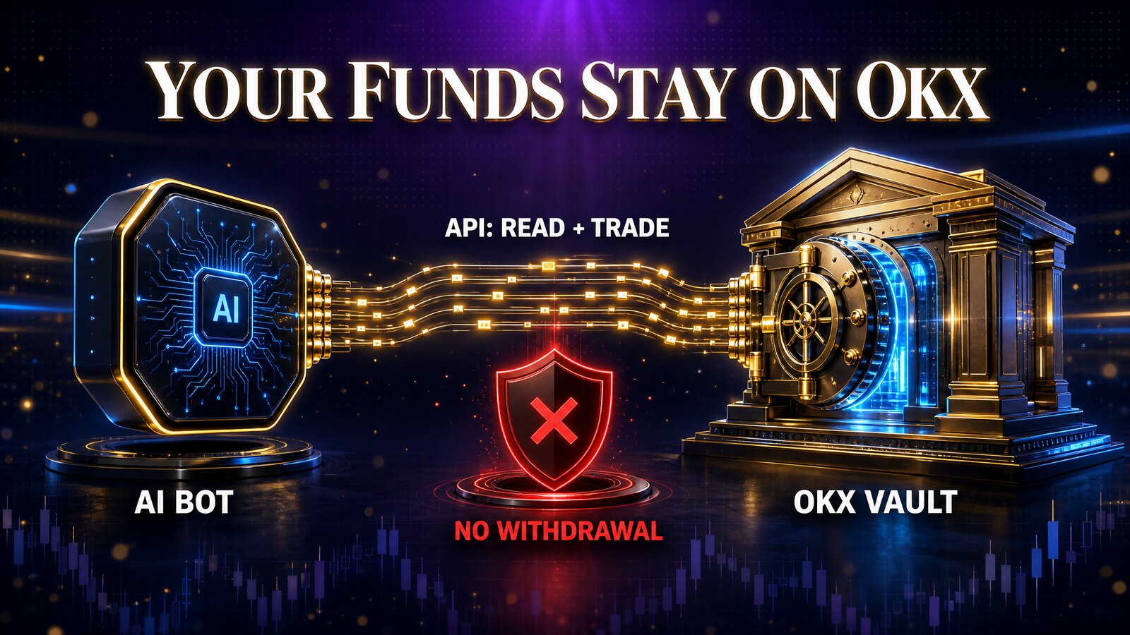 CoinTech2u connects to OKX via read and trade only API ensuring funds stay safe